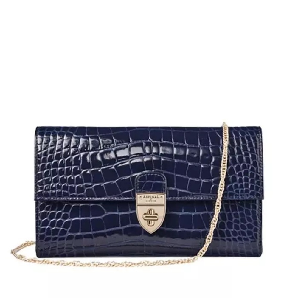 Aspinal of London  Navy Croc-Embossed Clutch